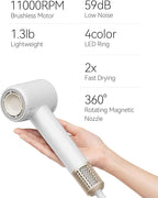 Tideway Hair Dryer, Blow Dryer with Diffuser, Ionic Professional High-Speed 1500W Low-Noise, 110,000 RPM Brushless Motor, Fast Drying, Travel Compact for Women & Men (Gold)