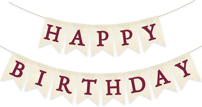 Burgundy Happy Birthday Banner Pre-strung Burlap Bunting Party Backdrop Sign by Unknown