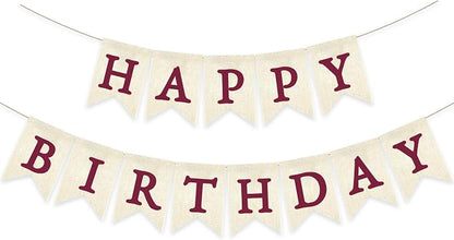 Burgundy Happy Birthday Banner Pre-strung Burlap Bunting Party Backdrop Sign by Unknown