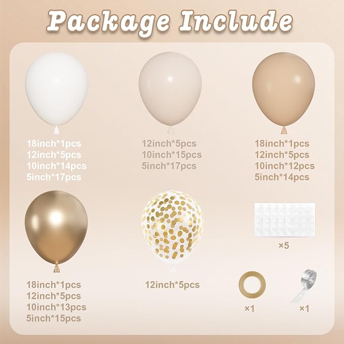 152Pcs White Sand Metallic Champagne Gold Balloons Arch Kit | Different Sizes - Image 2