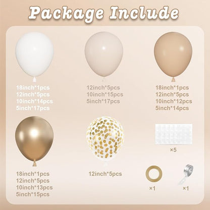 152Pcs White Sand Metallic Champagne Gold Balloons Arch Kit | Different Sizes - Image 2