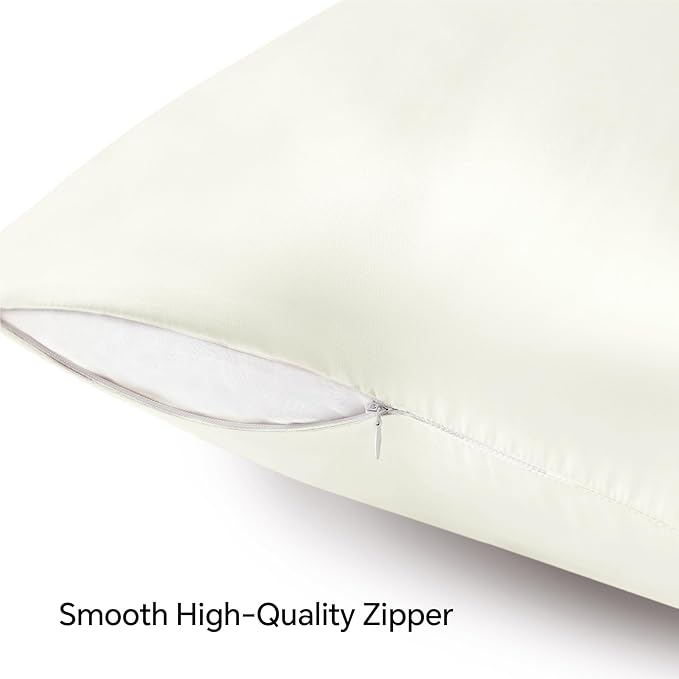 BEDELITE Satin Pillowcase with Zipper, Ivory Pillow Cases Queen Size Set of 2, Super Soft and Cooling Similar to Silk Pillow Cases, Gift for Women Men(20x30 Inches)