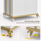 Salon Trolley Cart with Lockable Wheels, Salon Station Cabinet with Drawer & Cabinet for Hair Stylist Makeup Tool Organizer for Beauty Spa Barbershop (White&Gold)