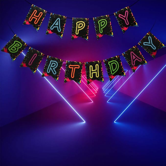 Glow Party Happy Birthday Banner Decoration（Already Assembled）, 80s Birthday - Image 2
