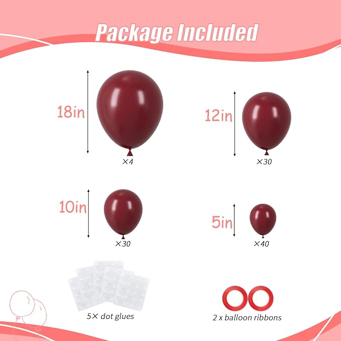 104pcs Burgundy Balloon Garland Arch Kit Different Sizes 18/12/10/5 Inch | - Image 2