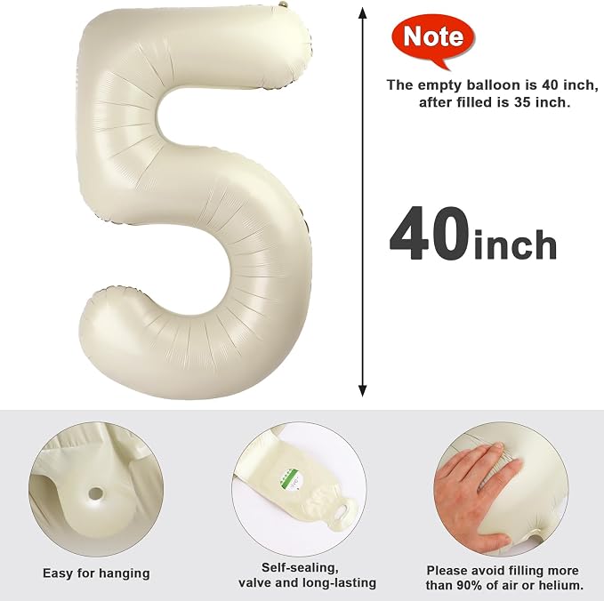 5 Balloon Numbers Party Decorations, 40In Cream Balloons - Image 7