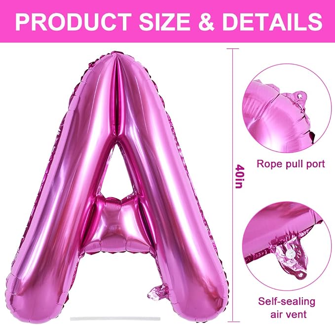 TONIFUL 40 Inch Large Rose Red Letter A Balloons Giant Alphabet Hot Pink Letter - Image 2