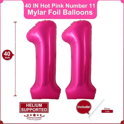 40 Inch Hot Pink 11 Balloons Giant Number 11 Balloons Hot Pink 11 Birthday - Image 2