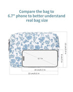 Narwey Cute Floral Makeup Bag Travel Cosmetic Bag Organizer Toiletry Bag Make Up Bags with Organized Pocket for Women Girls (Large, Little Blue Flower)