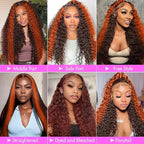 250 Density Curly Lace Front Wigs Human Hair Pre Plucked Hairline Glueless Wig 13x6 HD Lace Frontal Wigs for Women Ginger Orange Colored Ombre Wig Brazilian Virgin Hair 26inch