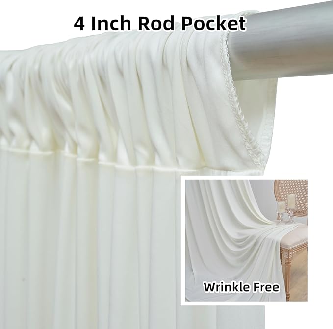 10 ft x 8 ft Wrinkle Free Ivory Backdrop Curtain - Image 3