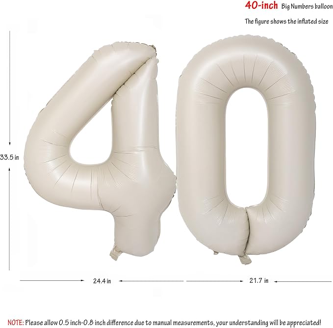 40 In Cream white Number Balloons Helium Foil Mylar Balloon Digital 40 | - Image 2