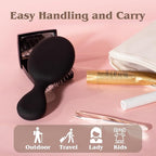 Mini Boar Bristle Hair Brush - Boar & Nylon Bristle Small Brush for Women Kids Long Short Hair to Smooth Add Shine - Travel Size Hair Brush for Purse,Pocket, Black