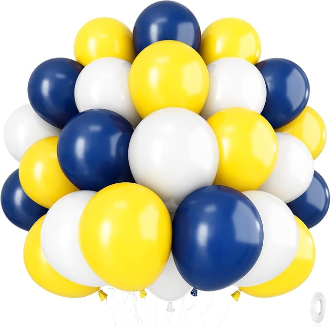 Isndare Navy Blue Yellow White Balloons, 12 Inch Navy Yellow Party Dark Yellow by Isndare