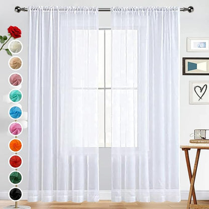 SpaceDresser Basic Rod Pocket Sheer Voile Window Curtain Liners White 2 Panels - Image 2