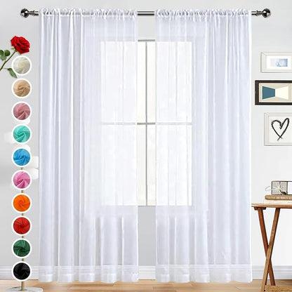 SpaceDresser Basic Rod Pocket Sheer Voile Window Curtain Panels White 1 Pair 2 - Image 2