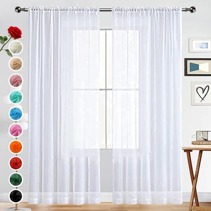 SpaceDresser Basic Rod Pocket Sheer Voile Window Curtain Panels White 1 Pair 2 by SpaceDresser