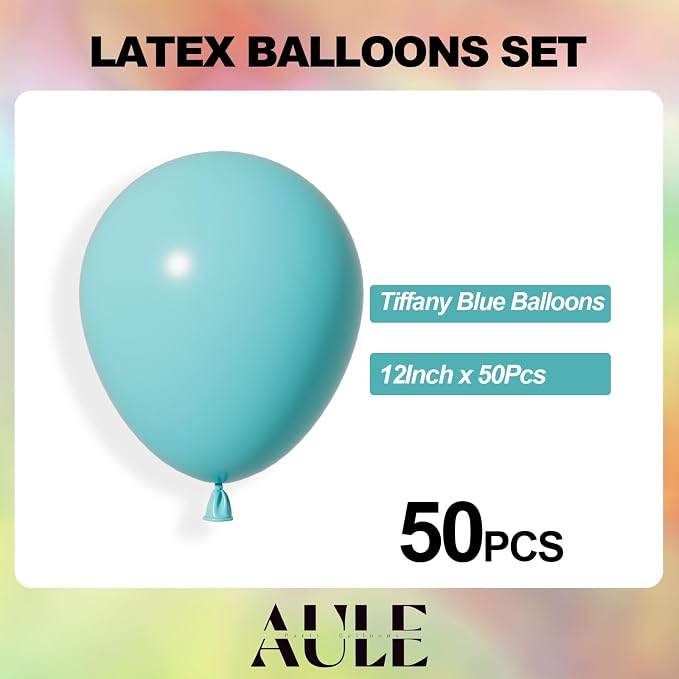 AULE 50Pcs Latex 12 Inch Teal Blue Balloons | Happy Birthday Pool Party - Image 2