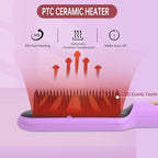 Negative Ionic Hair Straightener Brush with 9 Temp Settings, 30s Fast Heating Hair Straightening Comb with LED Display, Anti-Scald & Auto-Shut Off Hair Brush Straightener for Women (Purple)