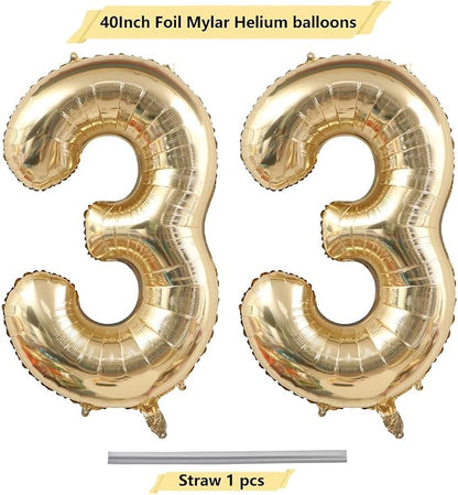 Light Gold Number 33 Balloon 40in White Gold 33 Foil Mylar Digital Balloon | - Image 4
