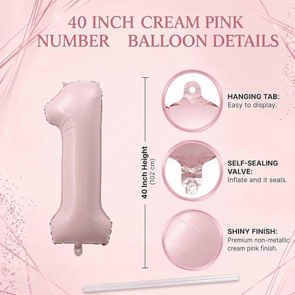 Baby Pink Number 1 Balloon 40 Inch, Foil Numeral Milestone Party Supplies | - Image 4