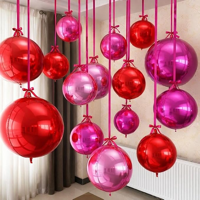 HILAVO 15PCS Red Pink Round Foil Balloons by HILAVO