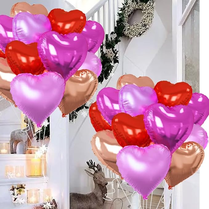 Rose Gold & Red Heart Balloons，18 Inch Purple Foil Love Heart Shaped Balloons - Image 2