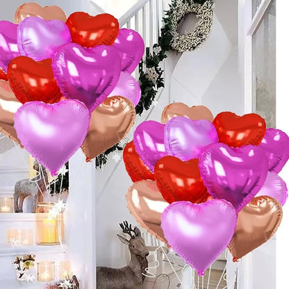 Rose Gold & Red Heart Balloons，18 Inch Purple Foil Love Heart Shaped Balloons - Image 2