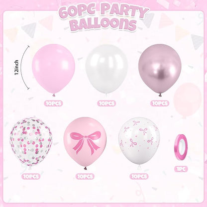 Pink Bow Balloons, Bow Printed Balloon Metallic Confetti Balloon - Image 2