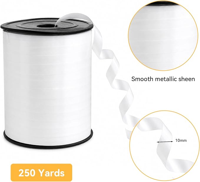 TONIFUL 250 Yards Shiny White Curling Ribbon 10mm Wide Balloon String | White - Image 2