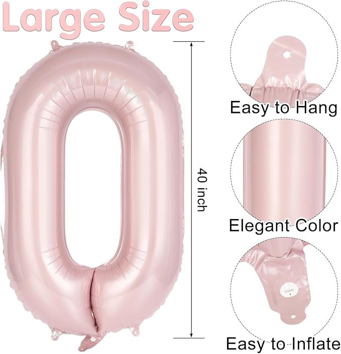 Light Pink Number 20 Balloon, 40 Inch Giant Mylar Number Balloons, Large Foil - Image 2