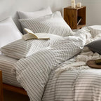 JELLYMONI 100% Natural Cotton Striped King Pillowcases Set, 2 Pack White with Thin Gray Vertical Stripes Pattern Printed Pillow Covers with Envelope Closure (Pillows are not Included)