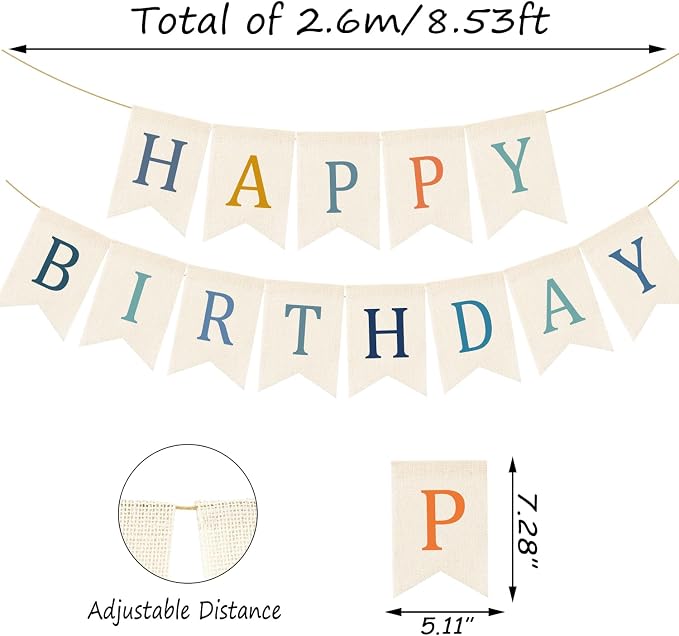Doumeny Happy Birthday Burlap Banner Boho Birthday Bunting Garland Blue - Image 2