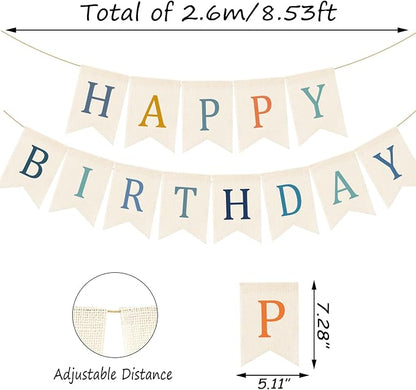 Doumeny Happy Birthday Burlap Banner Boho Birthday Bunting Garland Blue - Image 2