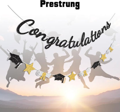Congratulations Banner Black and Gold Graduation Decorations Class of 2026 - Image 2