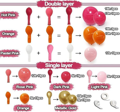 Pink Orange Balloon Garland Double Stuffed Hot Pink Orange Gold Metallic Pastel - Image 3