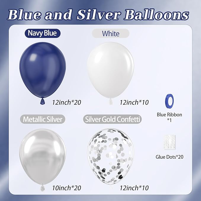 60pcs Navy Blue and Silver Balloons 12inch - Image 2