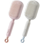 Retractable Cushion Massage Comb for Wet & Dry Hair, Anti-Static Self Cleaning Hair Brush for All Hair Types, Soft Bristles, Easy Eliminates Knots, Detangling Hairbrush for Women Men (Pink + White)