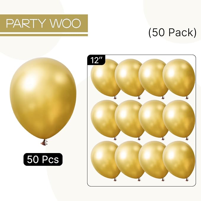 PartyWoo Metallic Gold Balloons 50pcs Chrome Gold Color 12 Inch | Balloons - Image 6