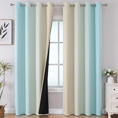 Estelar Textiler Aqua and Beige Gradient Blackout Curtains 84 Inches Long by ESTELARTEXTILER