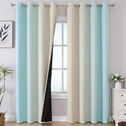 Ombre Aqua and Beige Blackout Curtains 96 Inches Long by ESTELARTEXTILER