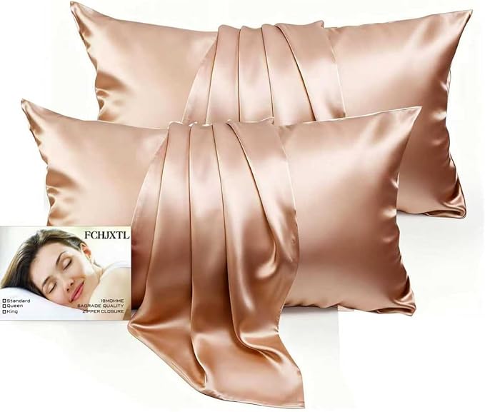 Set of 2 100% Mulberry Silk Pillow Cases - 6A Luxury Silk Pillowcase for Hair and Skin – Anti-Wrinkle, Cooling & Smooth, Hidden Zipper – Pillowcases for Sleeping Women Girl, Boy (Beige, Standard)