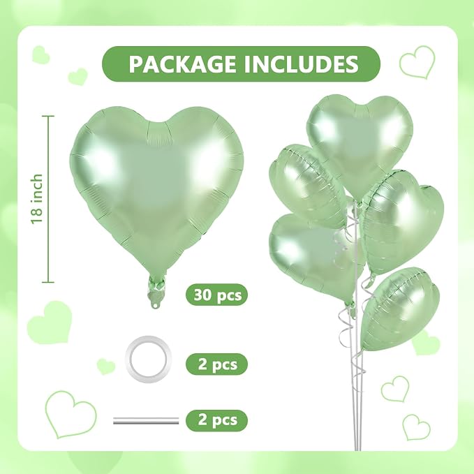 TONIFUL 30 Pcs Sage Green Heart Balloons 18 Inch Heart Shape Foil Balloon | - Image 2