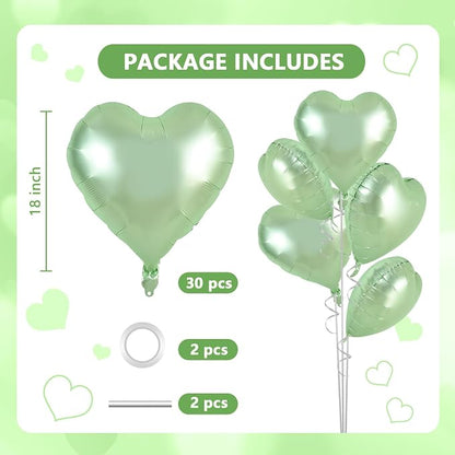TONIFUL 30 Pcs Sage Green Heart Balloons 18 Inch Heart Shape Foil Balloon | - Image 2