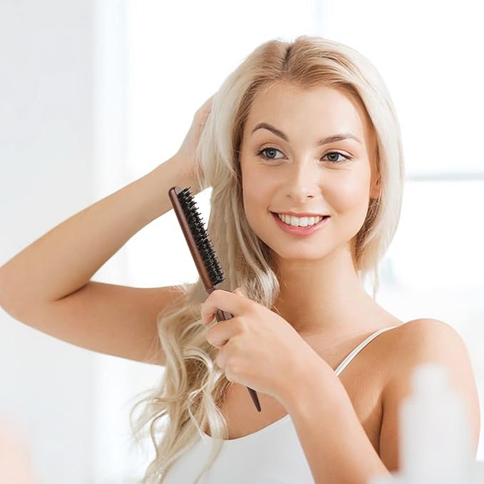 Sliverdew Boar & Nylon Bristle Teasing Brush, Hair Sectioning Comb with Rat Tail Handle Pick, Smoothing Brush for Edge Control, Backcombing, Smoothing, and Styling Thin & Fine Hair to Create Volume