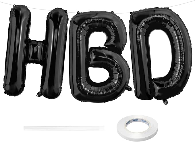 Black HBD Balloons, HBD Foil Letter Balloon by BBPOOL