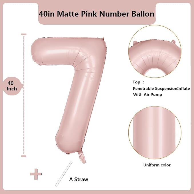 40 inch Pink Number Balloon Light Pink 7 Balloon Matte Pink Number 7 Balloon - Image 2