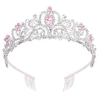 Didder Elegant Silver Tiara with Pink Crystals - Women's Birthday & Wedding Crown
