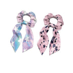 Star Hair Ties for Women Bow Purple Pink Satin Hair Ties No Damage Long Hair Fashion Ponytail Holder Soft Knotted Bow Pack of 2