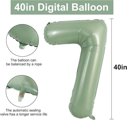 TONIFUL 40 Inch Sage Green Large Number 7 Balloon - Image 2